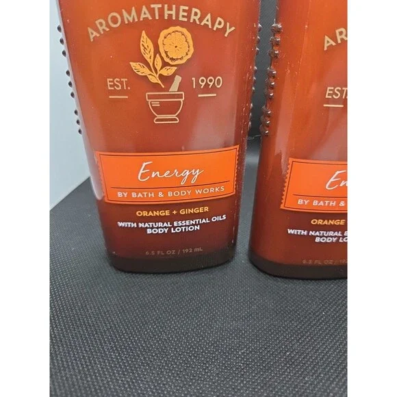 2 Bath & Body Works Aromatherapy ENERGY ORANGE GINGER Body LotionRETIRED HB 10
